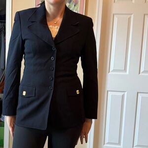 Escada vintage blazer navy and gold logo buttons fitted size XS 2 or 4